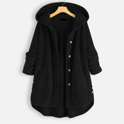 Ladies long winter button down jacket | Hood-2