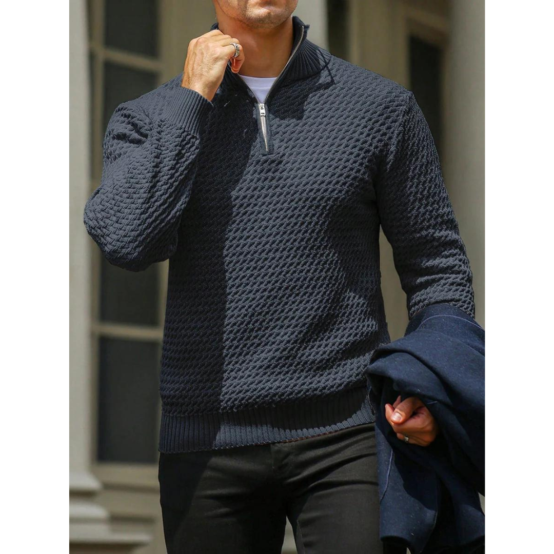 Men’s Half Zip Sweater – Textured Knit – Tailored Fit – Ribbed Trim – Soft Feel-3