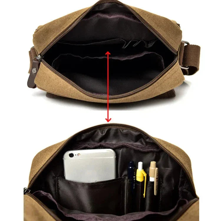 Luca | Small Canvas Crossbody Messenger Bag with Multiple Compartments