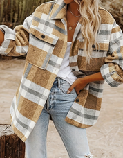 Women's warm button down checked shirt jacket | winter-3