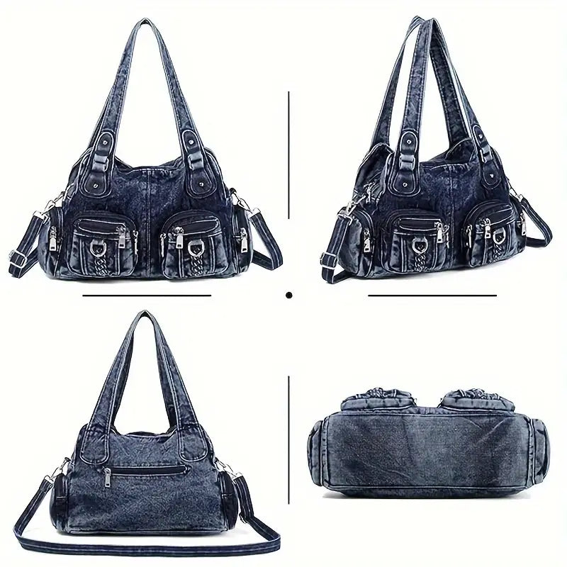 Daisy | Vintage Washed Denim Crossbody Messenger Bag