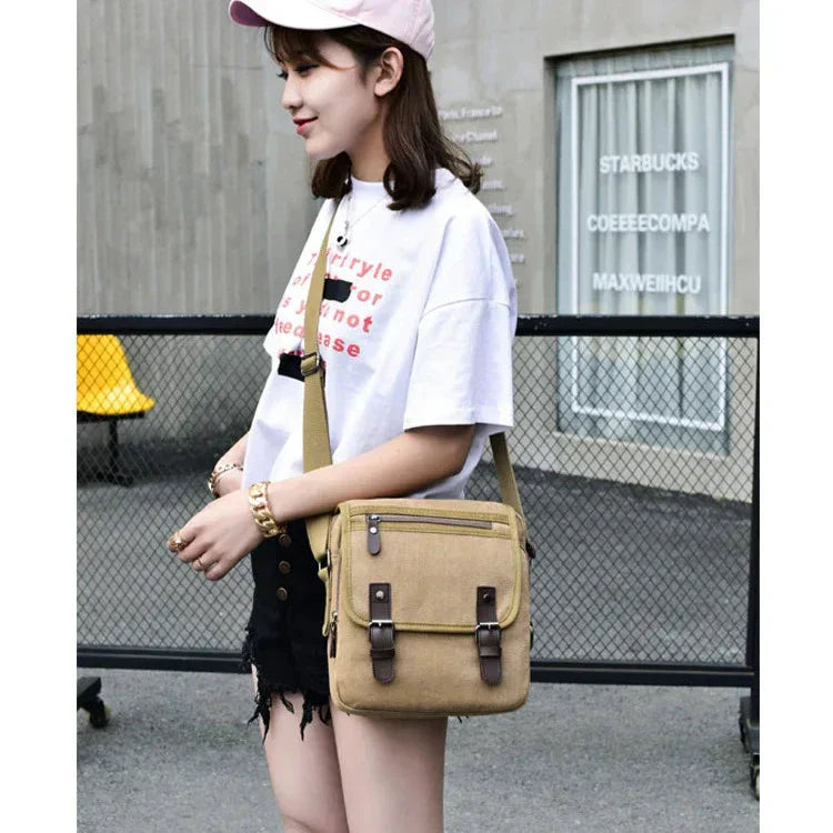Luca | Small Canvas Crossbody Messenger Bag with Multiple Compartments