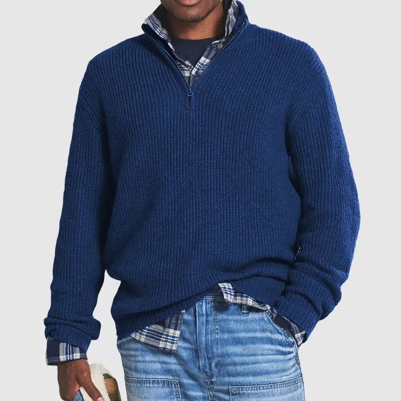 Men’s Half-Zip Knit Sweater - Ribbed Texture - High Collar - Relaxed Fit-5