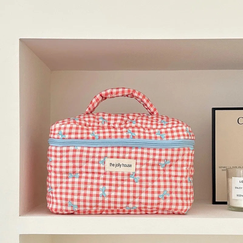 Chloe | Charming checked makeup pouch set with bow design