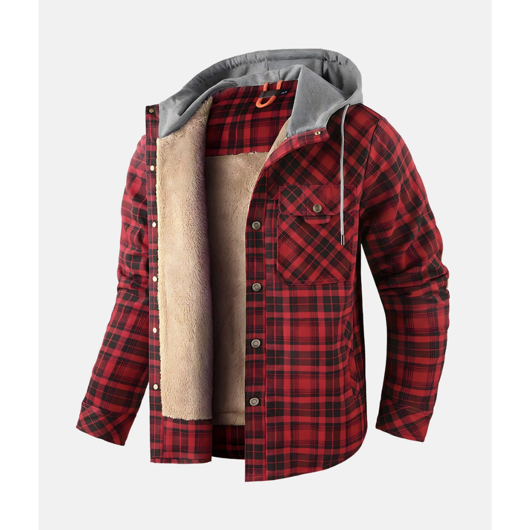 Men's checker hood button down jacket | Long -sleeved-3