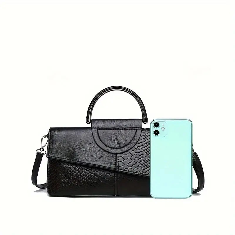 Clara | Retro Leather Shoulder Bag with Crocodile Pattern