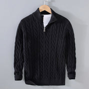 Men’s Cable Knit Sweater - Quarter Zip - Ribbed Collar & Cuffs - Warm & Stylish-1