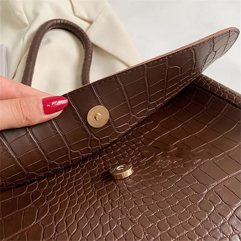 Eva | Luxe Croc-Flap Shoulder Bag