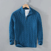 Men’s Cable Knit Sweater - Quarter Zip - Ribbed Collar & Cuffs - Warm & Stylish-4