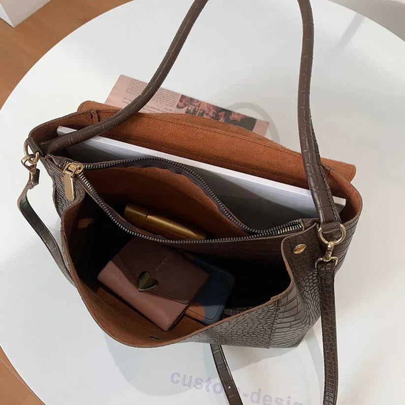 Eva | Luxe Croc-Flap Shoulder Bag