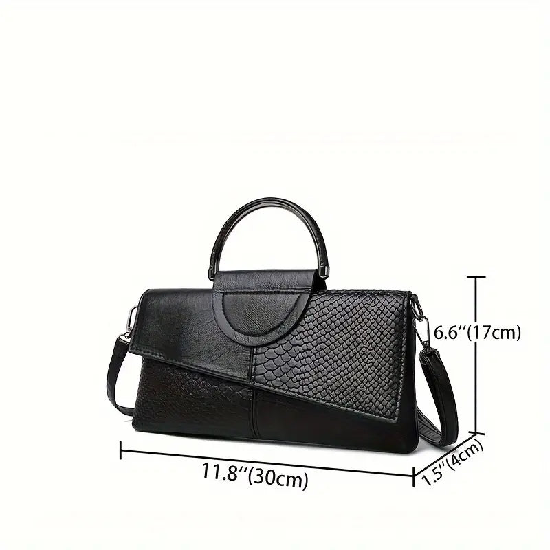 Clara | Retro Leather Shoulder Bag with Crocodile Pattern