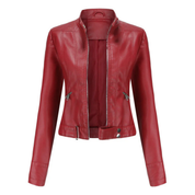 Women's zipper short biker jacket | Long -sleeved-4