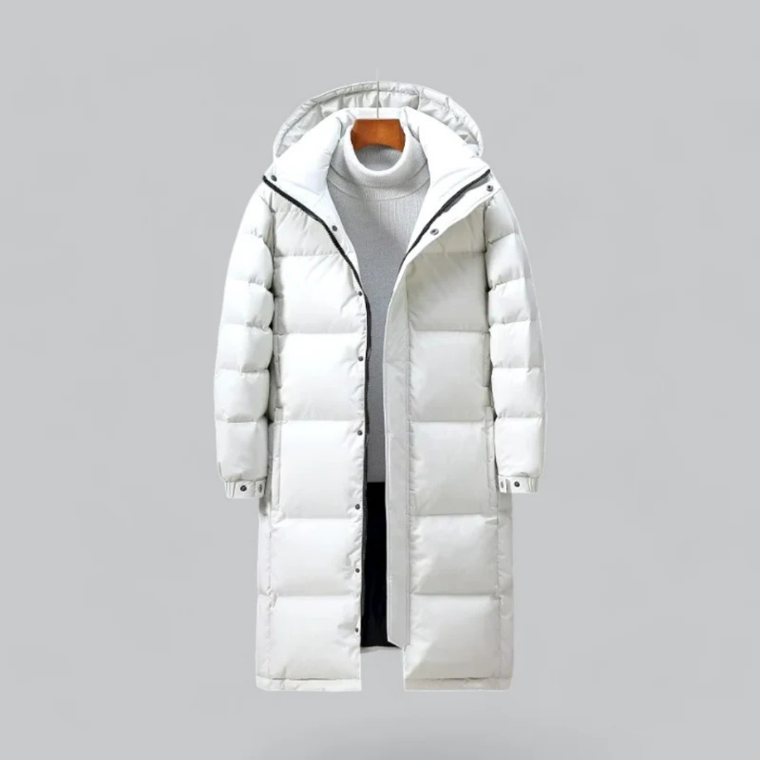 Men's long buffer button down jacket | Hood-2