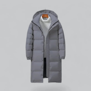 Men's long buffer button down jacket | Hood-3