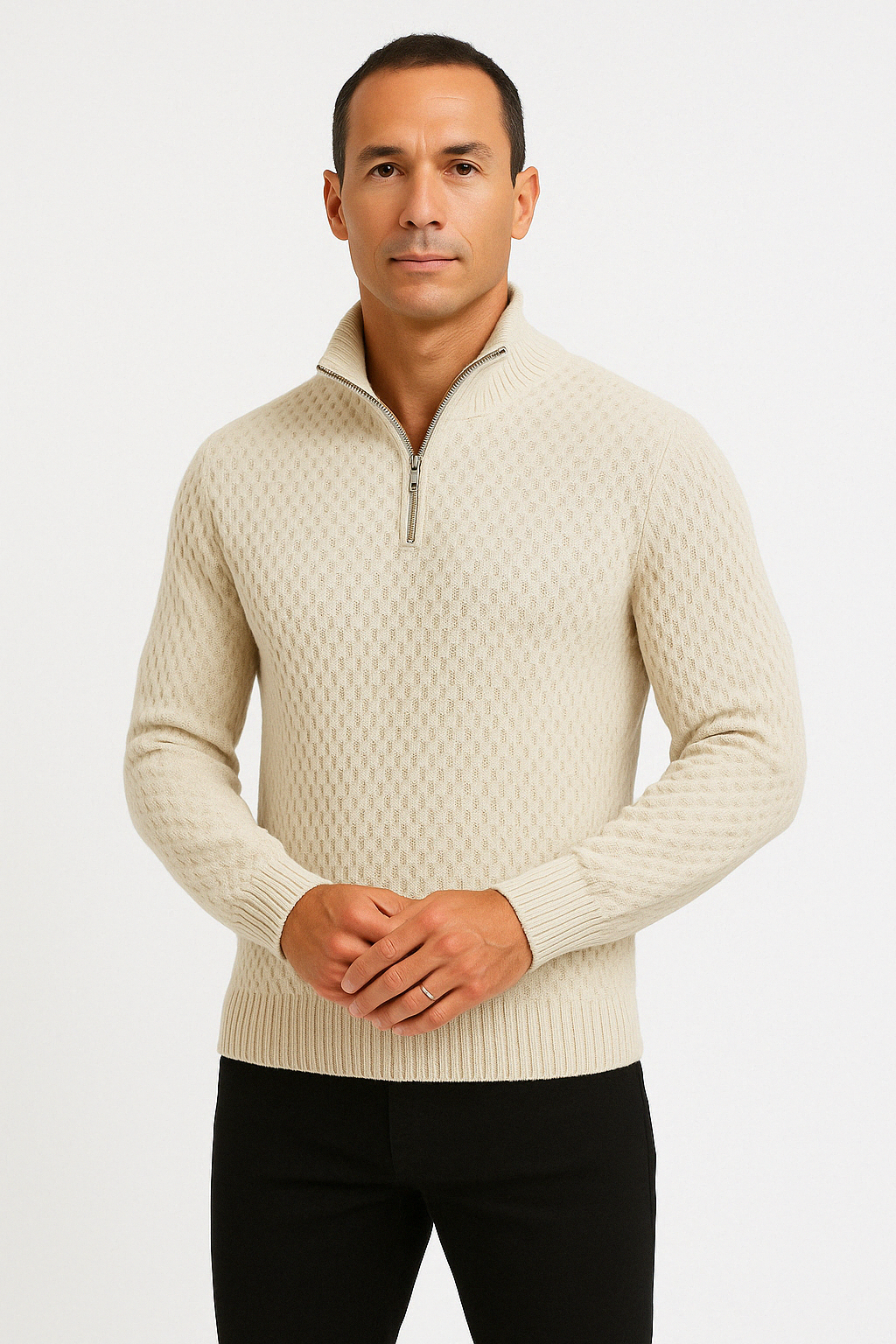 Men’s Half Zip Sweater – Textured Knit – Tailored Fit – Ribbed Trim – Soft Feel-2