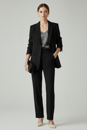 Chic Women's Blazer Set with Defined Silhouette and Straight-Leg Trousers for Professional and Casual Style 5