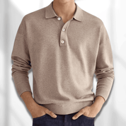Men’s Polo Sweater - Knitted Texture - Long Sleeve - Classic 3-Button Collar-1