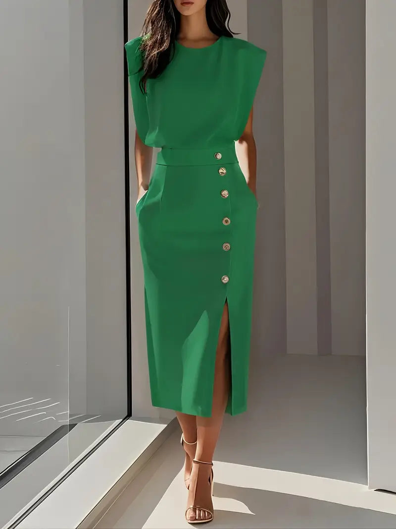 Elegant Midi Dress with Side Slit for Women - Flattering Summer Style 5