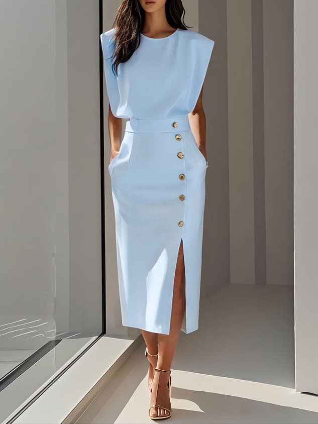 Elegant Midi Dress with Side Slit for Women - Flattering Summer Style 8