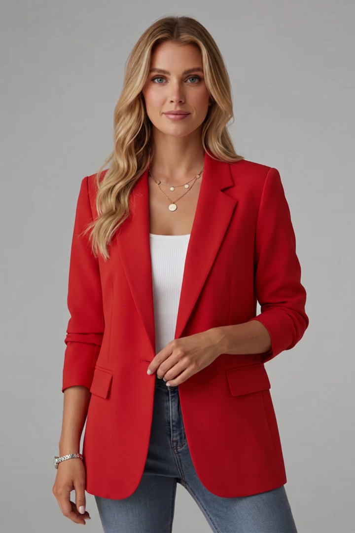 Elegant Women's Blazer with Notched Lapel and Tailored Fit for Professional and Casual Wear 0