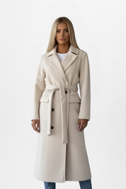 Elegant Women's Long Coat with Belt and Double-Breasted Design 0