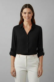 Elegant Women's Long Sleeve Blouse with Turn-Down Collar 6