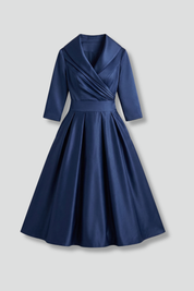 Elegant Women's Midi Dress with Wrap Neckline and Pleated Skirt for Versatile Style 1