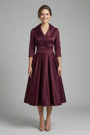 Elegant Women's Midi Dress with Wrap Neckline and Pleated Skirt for Versatile Style 5