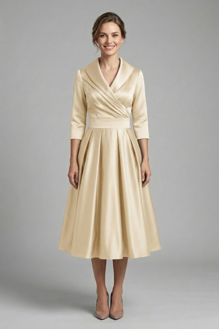 Elegant Women's Midi Dress with Wrap Neckline and Pleated Skirt for Versatile Style 6