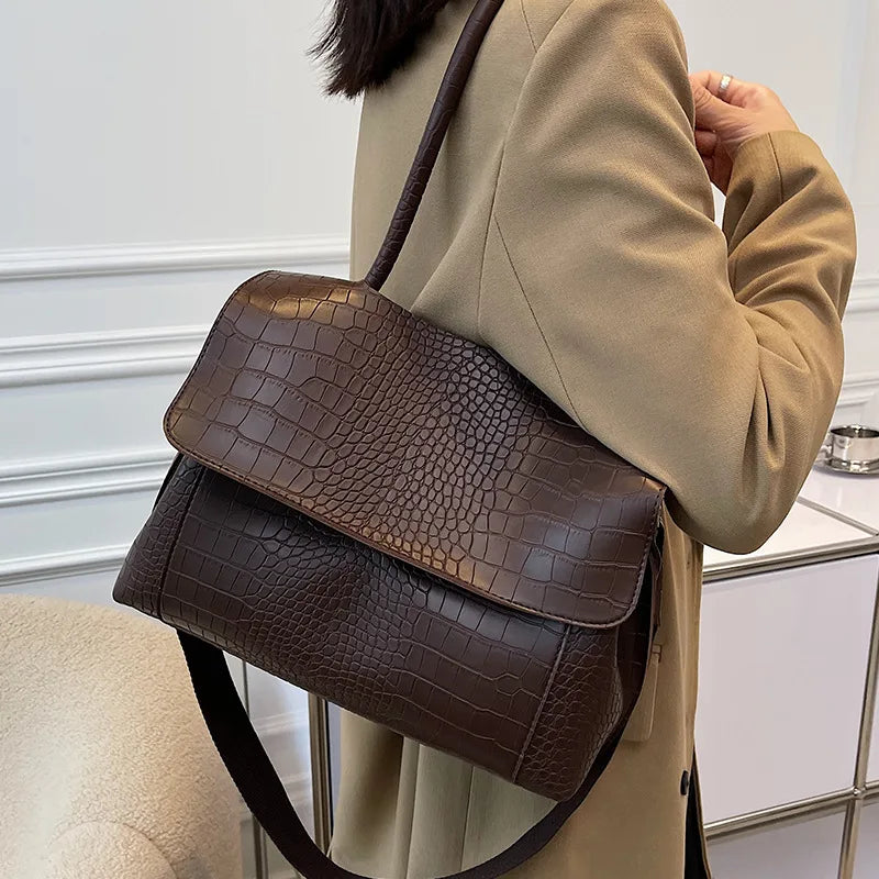 Eva | Luxe Croc-Flap Shoulder Bag