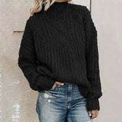 Oversize roll collar sweater for women-2
