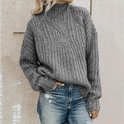 Oversize roll collar sweater for women-4