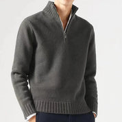 Men's Quarter-Zip Sweater - Soft Knit Fabric - High Collar - Ribbed Cuffs & Hem-3