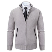 Men’s Knitted Cardigan - Wool Blend - Zip-Up High Neck - Tailored Fit - Ribbed Cuffs-5