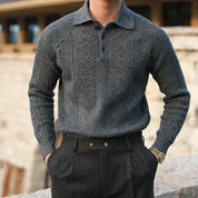 Men’s Knitted Sweater – Slim Fit – Cable Knit – Polo Collar – Long Sleeve Smart Wear-6