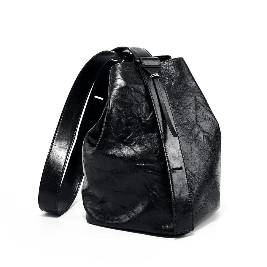 Noah | Genuine Leather Pleated Bucket Crossbody Messenger Bag
