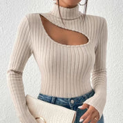 Ladies ribbed turtleneck sweater | Hollow chest-6