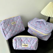 Chloe | Charming checked makeup pouch set with bow design