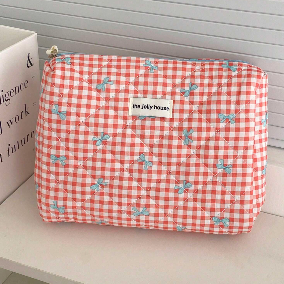 Chloe | Charming checked makeup pouch set with bow design