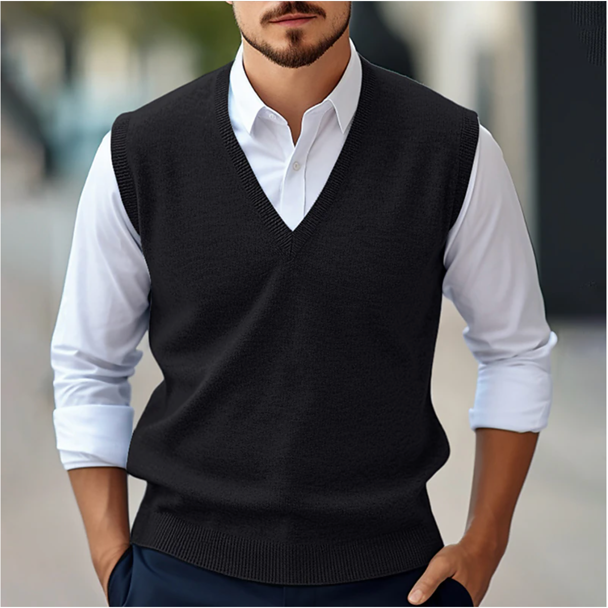 Sleeveless V-Neck Sweater | Lightweight Knitwear | Stretch Fit-5