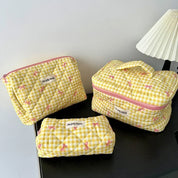 Chloe | Charming checked makeup pouch set with bow design
