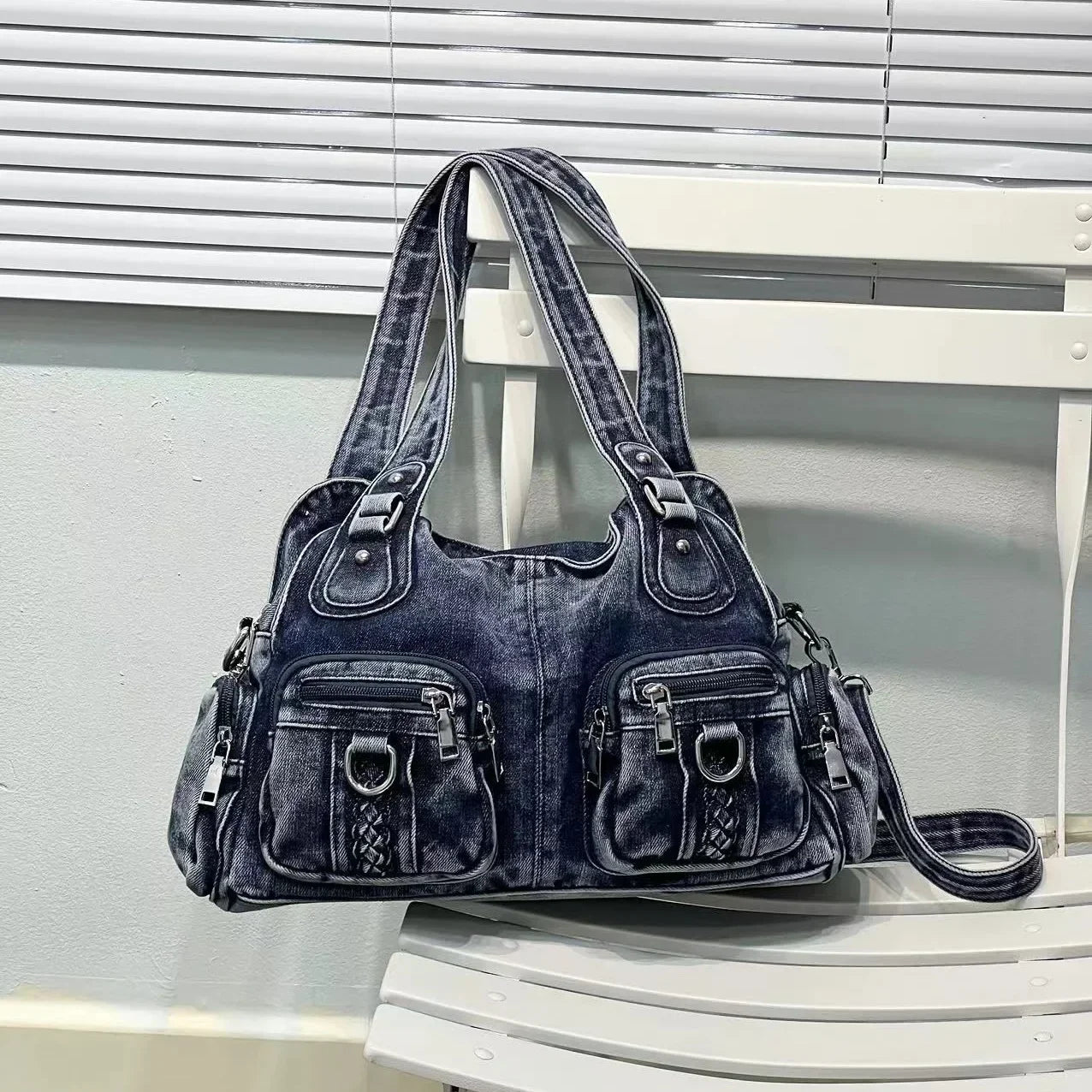 Daisy | Vintage Washed Denim Crossbody Messenger Bag