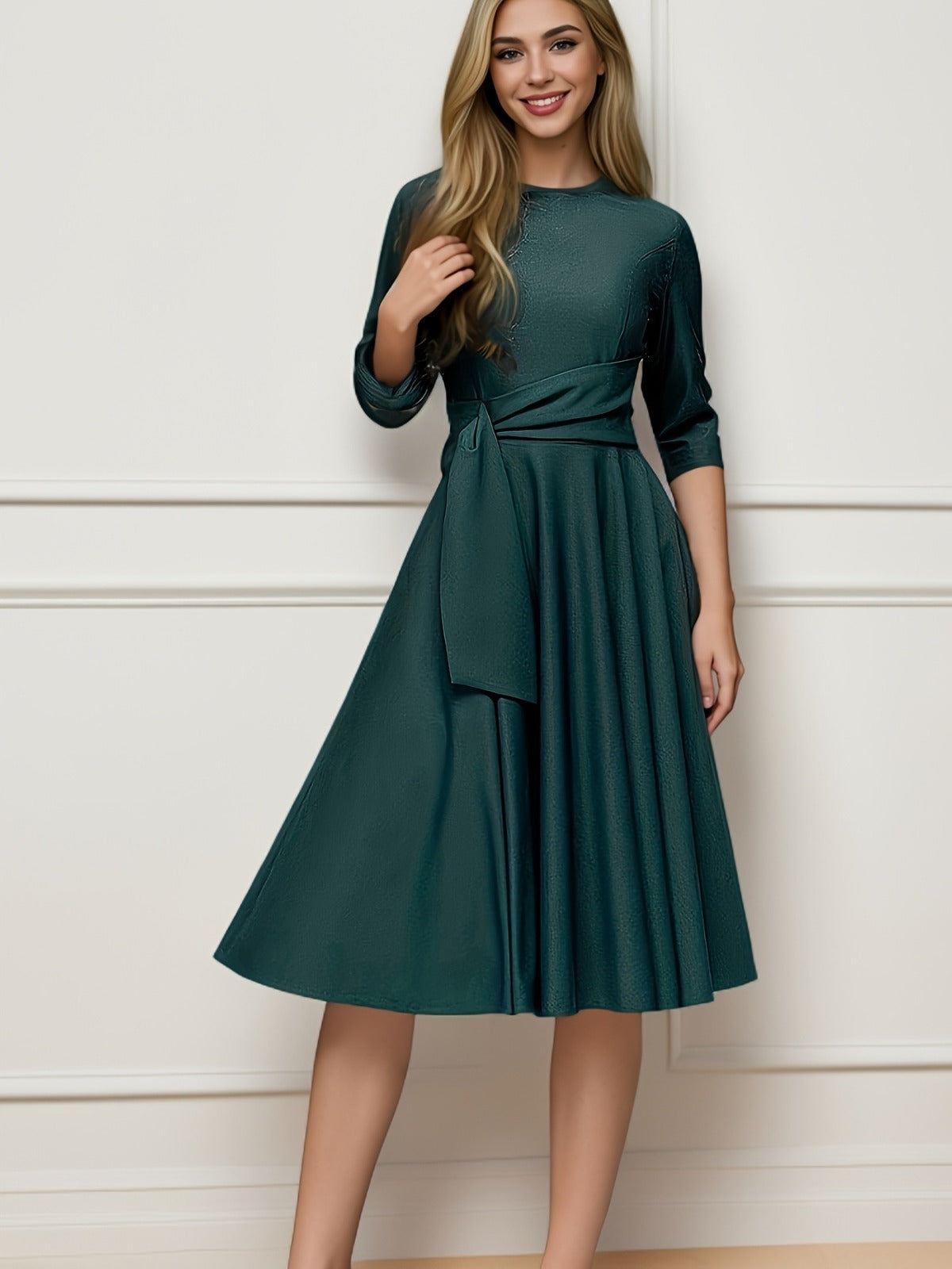 VIOLET |  Elegant Midi Dress wih Bow