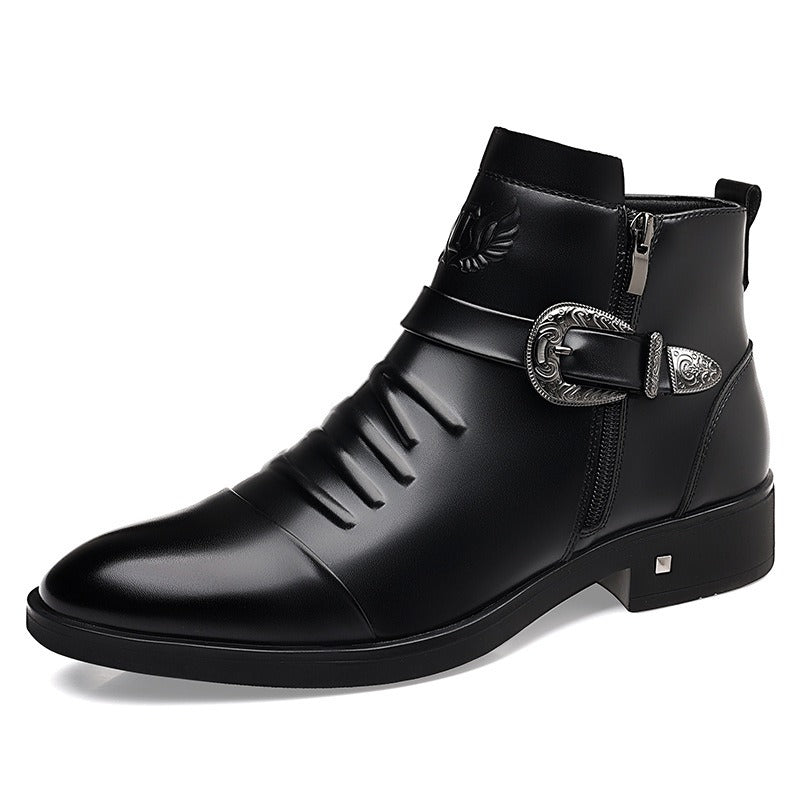 Men's slip-on leather mid-rise boots