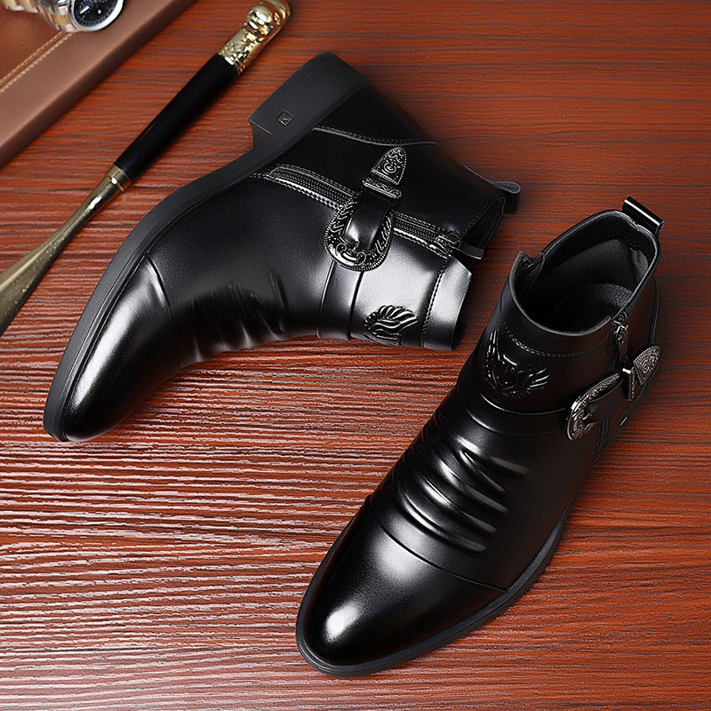 Men's slip-on leather mid-rise boots