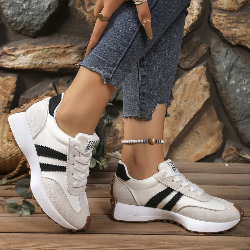White Sneakers Women with Arch Support - Women's Retro Platform Casual Lace-Up Trainers 7