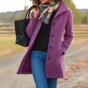 Winter Coats Women - Tailored Long Wool Coat for Sophisticated Style with Button Front and Pockets 3