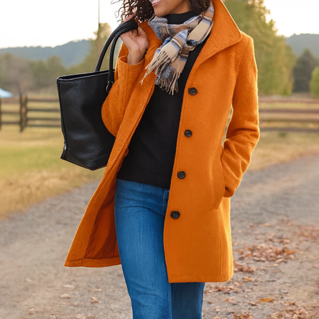 Winter Coats Women - Tailored Long Wool Coat for Sophisticated Style with Button Front and Pockets 6