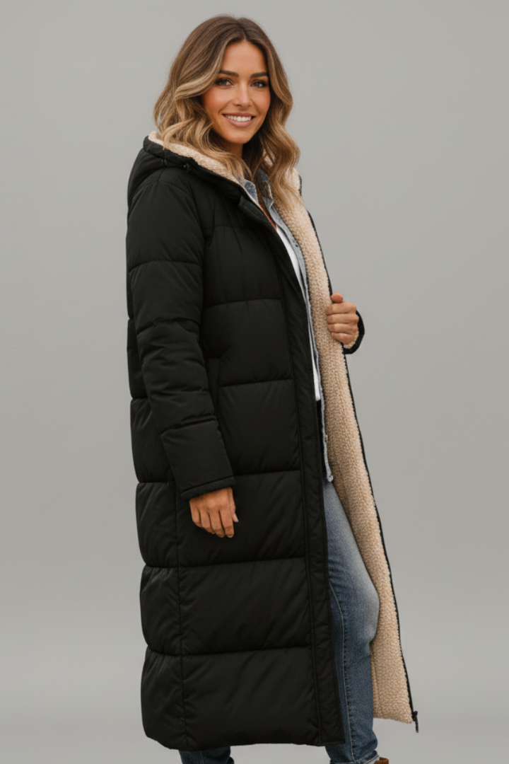 Winter Coats Women Long Hooded Coat with Zip Closure and Pockets for Stylish Warmth 2