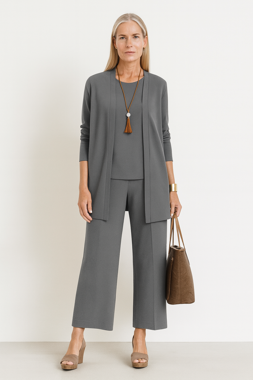 Women's 3-Piece Cardigan Set with Wide Leg Trousers - Versatile Autumn Outfit 0